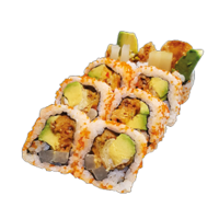 CALIFORNIAS FUTO TEMPURA CREVETTE RADIS SUCRÉ AVOCAT SPICY,OEUFS DE POISSON VOLANT X6